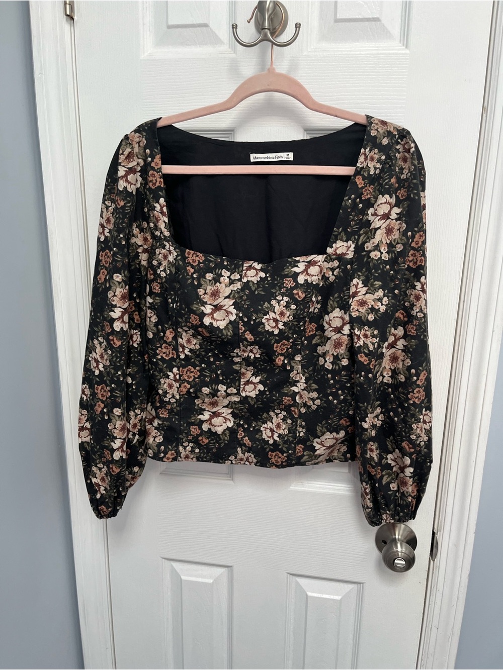 Abercrombie & Fitch Square Neck Blouse M Floral Balloon Sleeve Smock Feminine - Picture 2 of 15